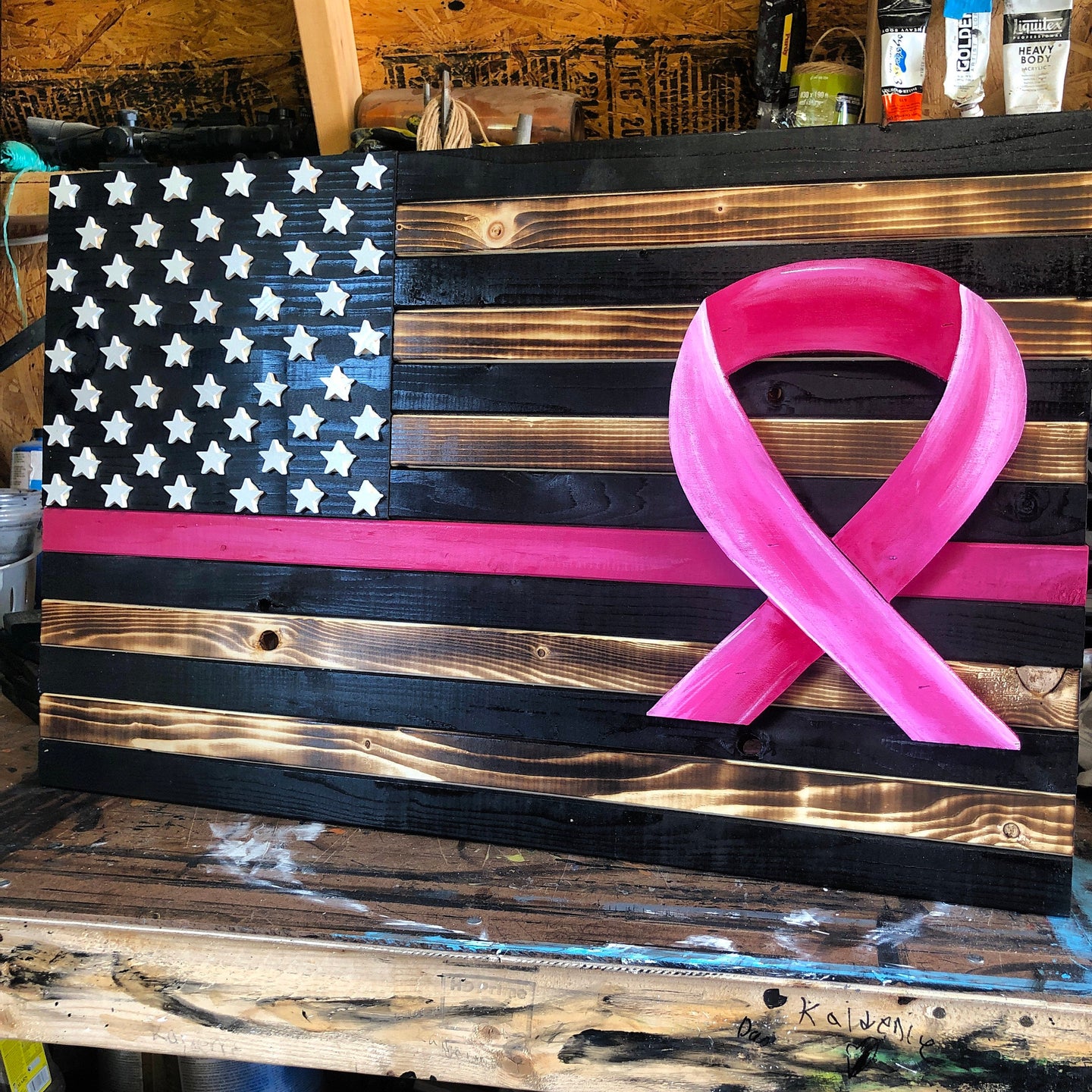 American Flag with Breast Cancer Awareness